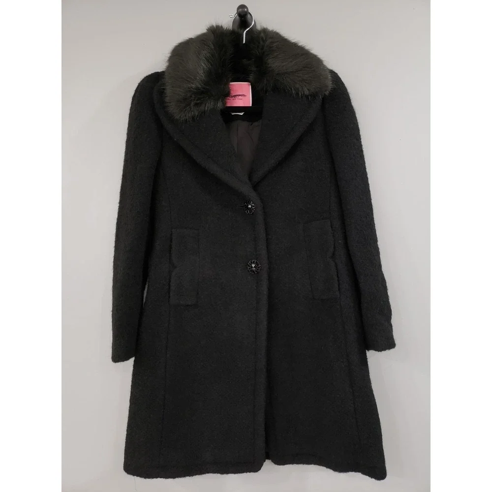 NEVER‎ WORN Kate Spade Wool Alpaca Blend Faux Fur Black Penny Lane Coat Peacoat